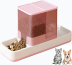 Tfwadmx Automatic Cat Food and Water Dispenser Gravity Dog Feeder Auto Cat Feeder 2 in 1 Pet Food Dispenser for Cats Small Dogs(Pink)