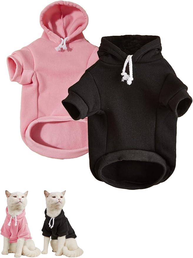QWINEE Basic Dog Hoodie Sweatshirt Puppy Sweater Warm Cat Costumes Pet Clothes for Chihuahua Puppy Kitten Small Medium Dogs Black and Pink Large
