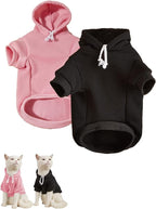 QWINEE Basic Dog Hoodie Sweatshirt Puppy Sweater Warm Cat Costumes Pet Clothes for Chihuahua Puppy Kitten Small Medium Dogs Black and Pink Large