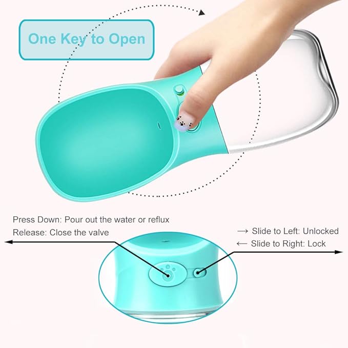 350 ml / 11.9 oz Portable Dog Water Bottle, Water Bottle with Drinking Feeder for Dogs, Water Dispenser for Dogs in Walking, Hiking & Traveling (Green)