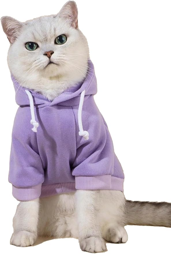 QWINEE Basic Dog Hoodie Sweatshirt Puppy Sweater Warm Cat Costumes Pet Clothes for Chihuahua Puppy Kitten Small Medium Dogs Mauve Purple X-Small