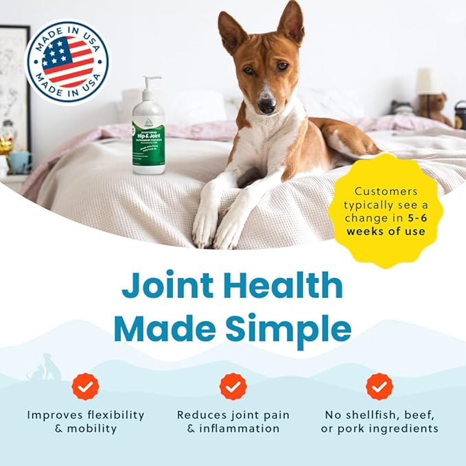 Plant-Based Liquid Glucosamine for Dogs, 1600mg Joint Support with Chondroitin, MSM & Omega 3-6-9, Shellfish-Free Dog Arthritis Supplement for Mobility & Flexibility, Made in USA, 16 oz