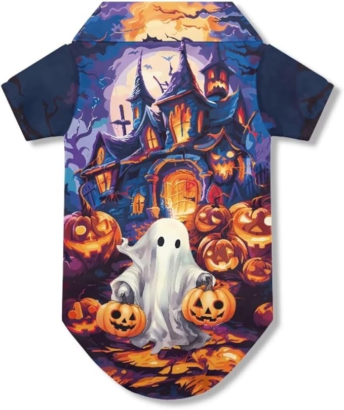 Dog Halloween Shirts for Small Dog Girls Boys Puppy Ghost Shirt Spring Summer Button Up Pet Outfit Fashion Cat Clothes Lightweight Puppy Holiday Apparel for Yorkie Poodle Shih Tzu Dachshund