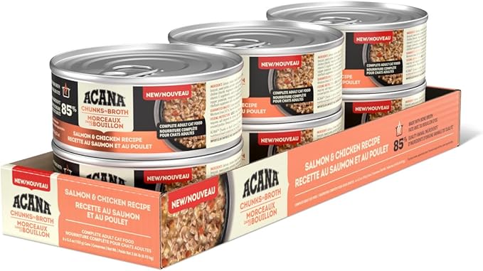 ACANA Chunks in Broth Wet Cat Food Salmon & Chicken Recipe 5.5oz Cans (6 Count)