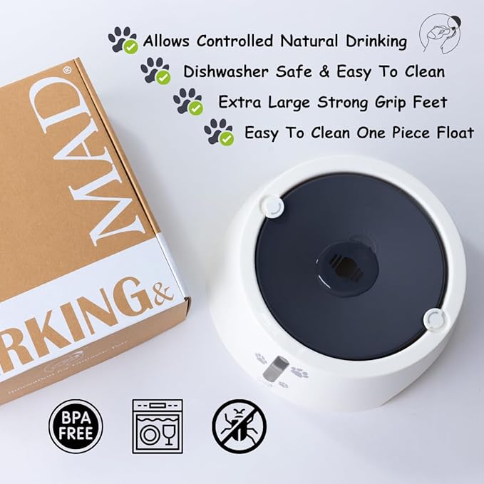 BARKING&MAD no Spill Water Bowl for Dogs 73.9oz (2.1L) - Anti-gulping, Slow Water Feed Dispenser for Large and Medium-Sized Breeds for Slow Drinking and Messy gulping Sloppy Drinkers