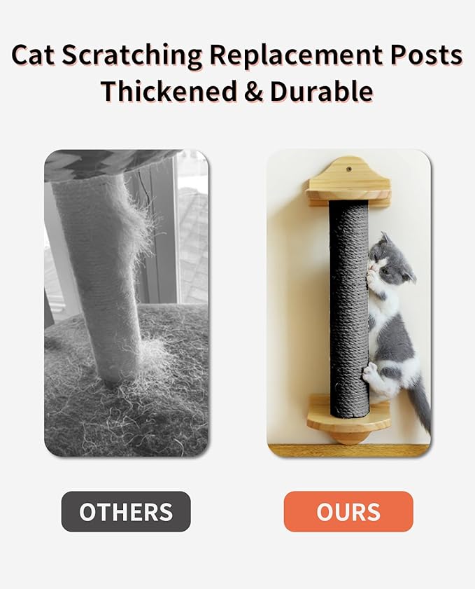 BNOSDM 4 Pcs M8 Cat Scratching Post Replacement Pole 15”x2.75” Cat Scratcher Posts Refill Sisal Scratch Part for Refurbishment Hemp Spare Cat Furniture Accessories Ash Black