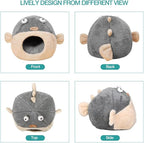 Cat Beds for Indoor Cats - Cat Bed Cave with Removable Washable Cushioned Pillow, Soft Plush Premium Cotton No Deformation Pet Bed, Lively Pufferfish Cat House Design, Grey, Multiple Sizes(S)