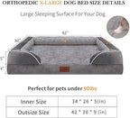 Comfort Expression Orthopedic Waterproof Dog Beds Memory Foam, XL Washable Dog Beds with Removable Cover, Large Pet Sofa Couch with Bolster(X-Large,Silver Grey)