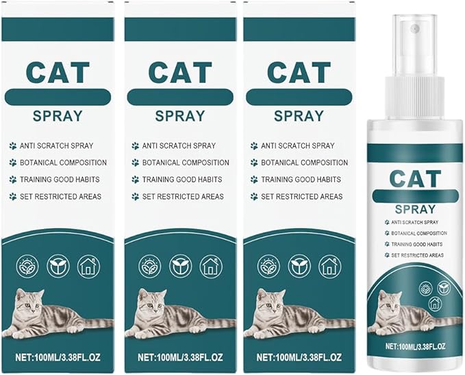 Effective Cat Deterrent Spray, Natural Cat Repellent Indoor Outdoor, Safe Cats Scratch Deterrent for Furniture, Cats Spray Deterrents for Urine Marking in House, 3.38 FL Oz (3)