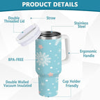 Boccsty Blue White Snowflakes Christmas Insulated Tumblers Reusable Stainless Steel Tumbler 30 oz Cup Coffee Travel Mug Water Bottle with Handle & Flip Straw for Home Office Car