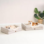 EHEYCIGA Memory Foam Dog Bed for Medium Size, Orthopedic Dog Sofa with Sides and Waterproof Liner, Washable Bolster Pet Bed Couch with Removable Cover, 30x20x6.5 Inch, Beige