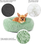 Cat Beds for Indoor Cats - Cat Bed Washable 24 inches, Dog Beds for Small Medium Dogs, Anti Anxiety Round Fluffy Plush Faux Fur Cat Bed, Thick Bottom (Green, Large)