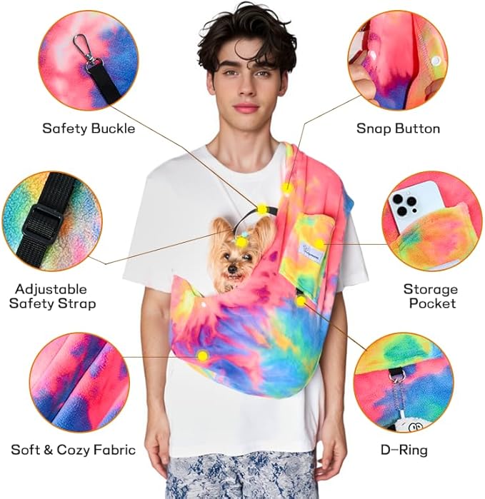 Dog Sling Carrier - Dog Sling for Small Dogs up to 10 lbs, Dog Carrier Sling with Adjustable Safety Strap & Buckle,Portable Dog Slings for Travel, Hands Free Cat Sling (Fruits)