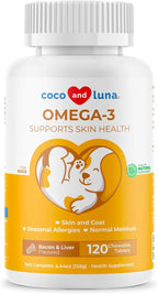 Omega 3 Fish Oil for Dogs - 120 Chewable Tablets - with Omega 3, 6, and 9, Vitamin E for Dog Shedding, Itchy, Dry Skin, Joint & Heart Support