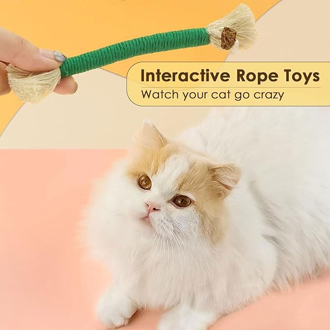 3 PCS Cotton Rope Cat Toys with 1 Pack Catnip for Indoor Cats, Interactive Cat Rope Toys with Silvervine Fruit for Cats and Kittens, Handmade Pet Chew Toys for Teeth Cleaning