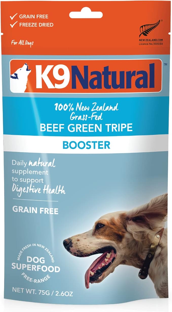 K9 Natural Freeze Dried Dog Food Topper with Verified Ingredients, Organ Meat Blend for Digestive Support, Human-Grade Freeze Dried Puppy Food & Dog Topping, Beef Green Tripe, 2.6oz