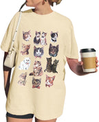 Oversized Cat Shirt Cute Graphic Tees for Women Y2k Funny Tshirts Baggy Aesthetic Shirts Cat Lover Gifts Kawaii Tops