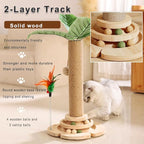 Marchul Cat Scratching Post with 2 Level Track Ball Tower Toy for Indoor Cats and Kitten, 3D Decorative Leaves, Sisal Rope, Interactive Cat Toy for Kitten Mental Physical Exercise
