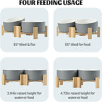 SPUNKYJUNKY 15° Slanted Ceramic Dog and Cat Bowl with Wooden Stand, Tilted Bulldog Food and Water Bowl No Slip Non-Spill for Cats Medium Dogs Big Face Pets 28.7 OZ (3.6 Cups, White-Grey × 2)