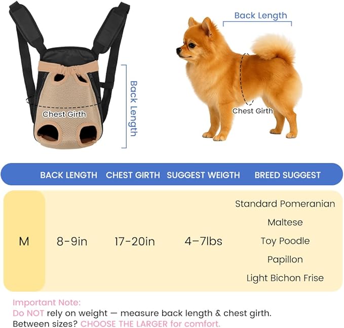 Dog Backpack Carrier, Adjustable Pet Front Carriers, Legs Out Carrying Sling Travel Bag for Small Medium Dogs 4-7 Lbs, Soft Wearable Puppy Chest Carry Backpacks for Walking/Hiking/Camping/Traveling