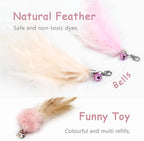 SONGWAY Interactive Cat Feather Toys - 7 PCS Cat Toys Set for Indoor Cats, Retractable Wand with Feather Tail Toy Refills, Kitten Toys Gift, Pink