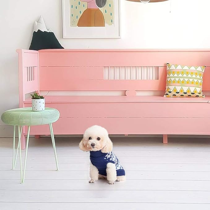 KOOLTAIL Cable Knit Dog Sweater Turtleneck, Cold Weather Pullover Classic Knitwear, Snowflake Pattern Thick Warm Winter Pet Clothes, Dog Christmas Sweater for Small Medium Large Dogs Cats,Navy Blue SM