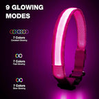 Pceotllar Light Up Collar - Rechargeable Led Dog Collar with Automatic 7-Color Changes, Water Resistant, Night Walking with High Visibility, Bright Glow (Pink, M)