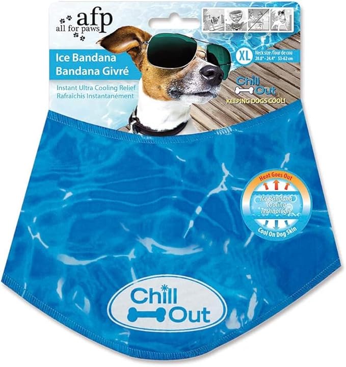 ALL FOR PAWS Dog Cooling Bandana, Cooling Bandanas for Extra Large Dogs, Ice Dog Bandanas, Cooling Neck Wraps for Dogs, Chill Out Blue Neck Cooler (XL)