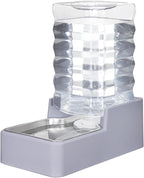 Automatic Pet Water Dispenser: 8L Light Gray Gravity Feeder with Stainless Steel Bowl - BPA-Free for Dogs Cats - No Spill Design