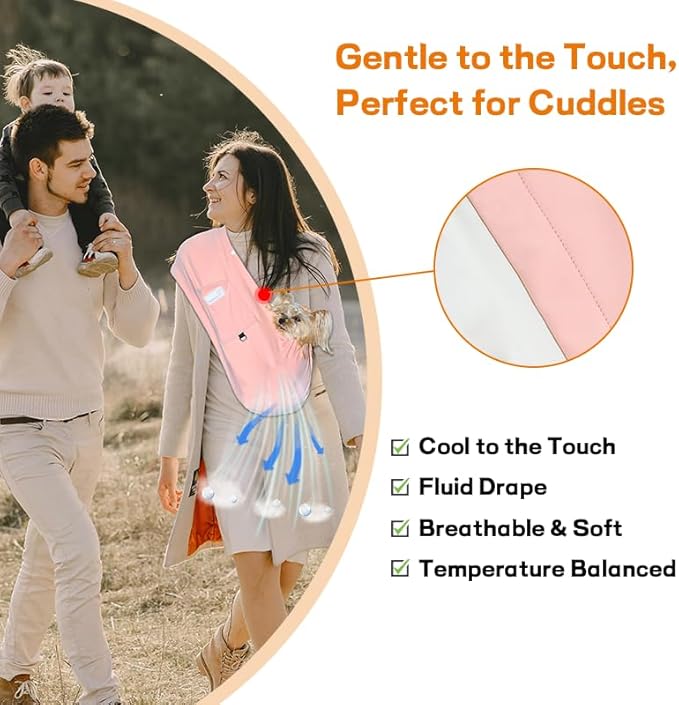 Dog Sling Carrier – Ice Silk Dog Slings for Small Dogs up to 10 lbs, Breathable Dog Carrier Sling with Adjustable Safety Strap & Buckle, Portable Cat Sling Carrier (Pink)