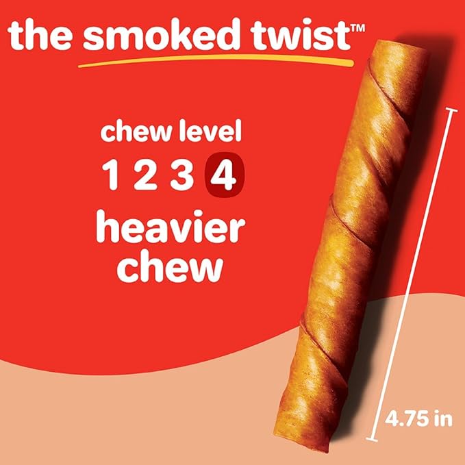 Hartz Oinkies Smoked Twists with Naturally Smoked Pork Rawhide-Free Dog Treats, Highly Digestible Long Lasting Dog Chews, 40 Count