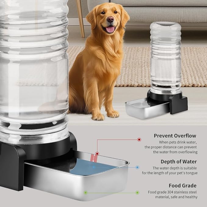 Marchul 1.5 Gallon Cat Water Dispenser, Automatic Gravity Dog Water Feeder, Stainless Steel Large Capacity Cat Waterer for Cats and Small Dogs (3 Filters) 5.7L