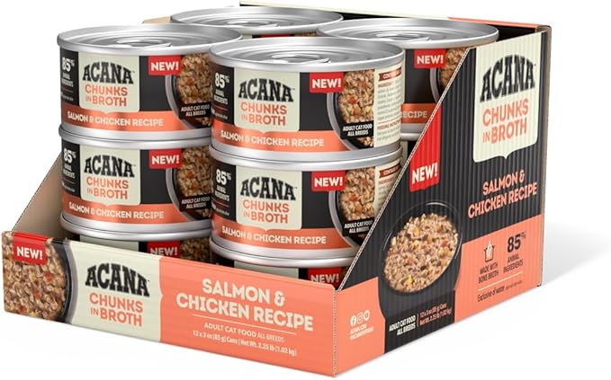 ACANA Chunks in Broth Wet Cat Food Salmon & Chicken Recipe 3oz Cans (12 Count)