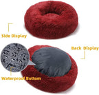 Cat Beds for Indoor Cats - Cat Bed Washable 24 inches, Dog Beds for Small Medium Dogs, Anti Anxiety Round Fluffy Plush Faux Fur Cat Bed, Thick Bottom (Red, Large)