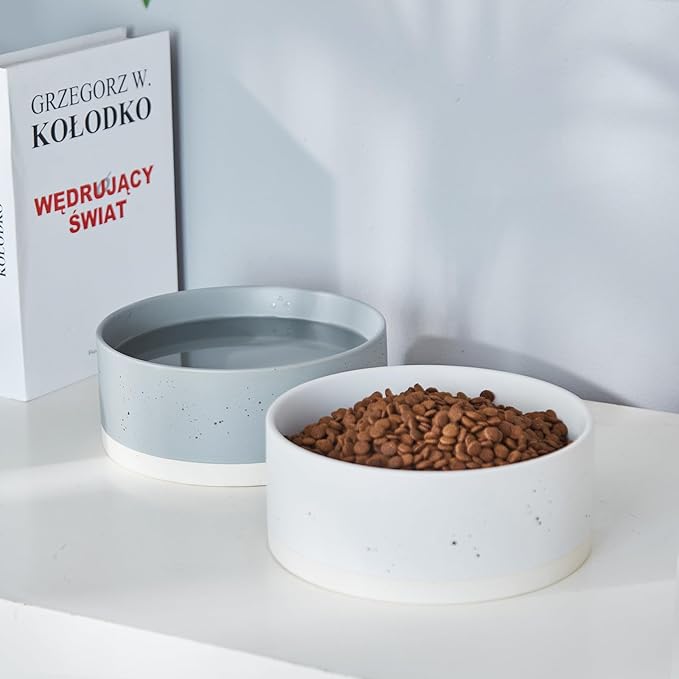 Oslo Ceramic Dog Bowl - 8'' Dog Food Water Bowl for Medium and Large Dogs, Heavy Duty Non-slip Dog Dish, Modern Scandi-Style Stoneware Pet Feeder Bowl, Dishwasher Safe (70Oz, Grey)