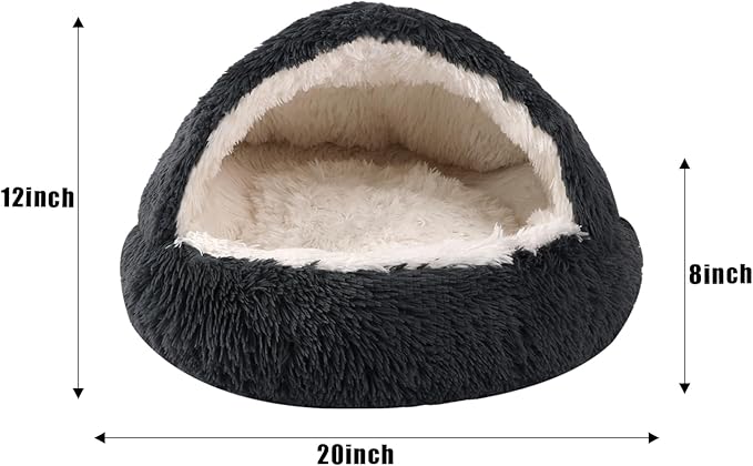 Round Hooded Cat Bed & Dog Bed with Cover Cave, Dog Bed for Small Dogs, Faux Fur Cuddler Round Coved Cat Bed Self Warming Donut Dog Bed Fits up to 12 lbs Pets(Dark Grey, 20inch x 20inch)
