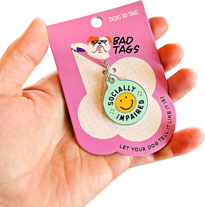 Personalized QR Code Dog Tags - Choose from 25+ Tag Designs - QR Code Links to Your Profile - Unique, Cute, Funny, Sassy Pet ID Tag (Socially Impaired, Large (1.25 inch))