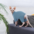ROZKITCH Cat Clothes for Cats Only Male Female, Breathable Soft Jumpers for Sphynx Only, Coat with Four Legs, Warm Sweater T-Shirt Pajamas Jumpsuit Vest Cornish Rex, Devon Rex, Peterbald Blue S