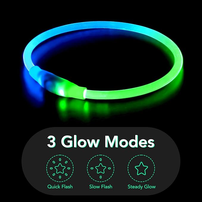 Colaseeme LED Dog Collar Light Up Dog Collars 1 Count USB Rechargeable TPU Glow Safety Basic Dog Collars for Large Medium Small Dogs (Green + Blue)