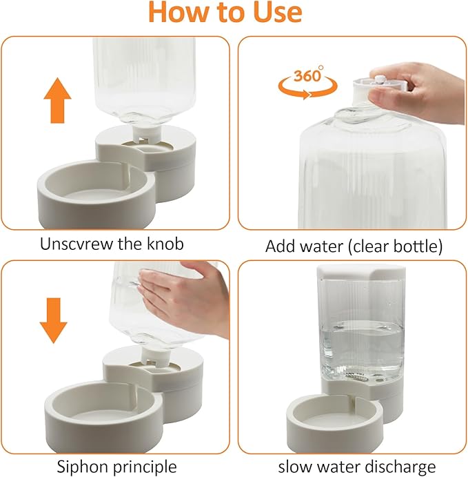 Pet Water Dispenser, Gravity Automatic Dog Water Bowl & Cat Water Dispenser, 4L Cat Dog Waterer Station, Self Water Dish Without Electricity Auto Water for Cats Dogs Bunny