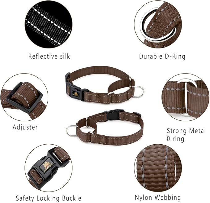 PLUTUS PET Reflective Martingale Collar with Quick Snap Buckle,No Pull Dog Choker Collar for Small Medium Large Dogs,XS, Chocolate