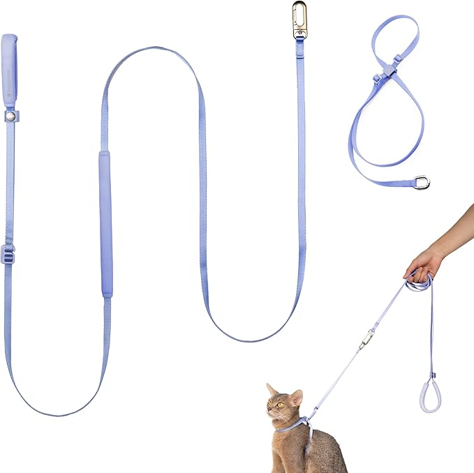 Cat Harness and Leash Set, Lightweight Escape Proof Cat Harness Leash with Padded Handle, Adjustable Cat Leash Harness for Kitten Small Large Cats Walking Training (Blurple, M)