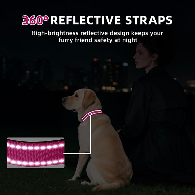 Reflective Dog Collar, Soft Neoprene Padded Nylon Pet Collar with Quick-Release Buckle, Adjustable for Mediunm Dogs,Hotpink,M, 3/4" Width