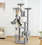 Made4Pets Tall Cat Tree, 80" Cat Tree Tower for Indoor Cats Large Adult, Modern Cat Tower with Scratching Post, Cozy Hammock, 3 Perches and 2 Condos, Sturdy and Fluffy, Light Gray