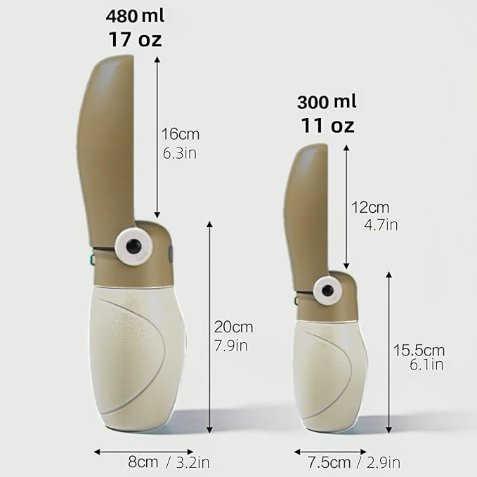 Dog Water Bottle Portable Puppy Travel Foldable Water Bottle Leak Proof Water Dispenser for Pet Cats Walking Hiking Travel Food Grade Plastic-Khaki 16 oz