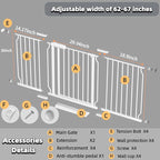 TSAYAWA Extra Wide Walk Through Baby Gate with Door, 62-67 Inch Wide Presure Mounted No Drill Metal Auto Close Child Gate for Stair Doorway - Indoor Outdoor Safty Gate for Toddler Dog Doggie, White