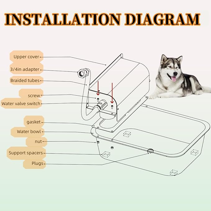 11L Automatic Dog Water Dispenser, 304 Stainless Steel with Water Valve Switcher and 3/4'' Brass Adapter, with Drain Hole for Dog, Cat, Alpaca, Chickens, Livestock