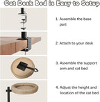 Cat Bed for Desk, Perfect Desk Pet Nest Cat Bed for Indoor Cats Height Adjustable Cat Desk Bed Max Load 50 LBS Comfortable Pet Bed for Kitty with 360° Rotating (Brown)