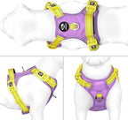 PHOEPET No Pull Dog Harness, Unique Colors Reflective Adjustable Dog Vest, with Soft Training Handle Metal Clips for Small Medium Large Dogs (Baby Purple Base & Yellow Straps,S)