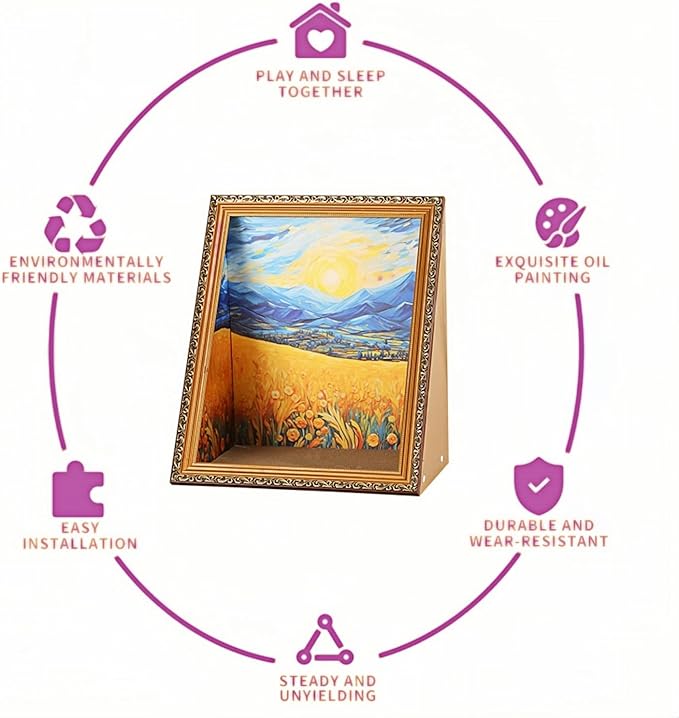 Oil Painting Cat House with Scratcher,Cat Bed Art Picture Frame Scratching Board Playing Tent Box, Assemble Kitty Couch Cave Condo Creative Pets Furniture - Kitty Living in Famous Painting (Field)